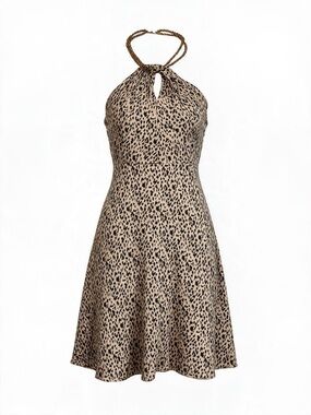CYNTHIA HOWIE 100% SILK LEOPARD HALTER DRESS
